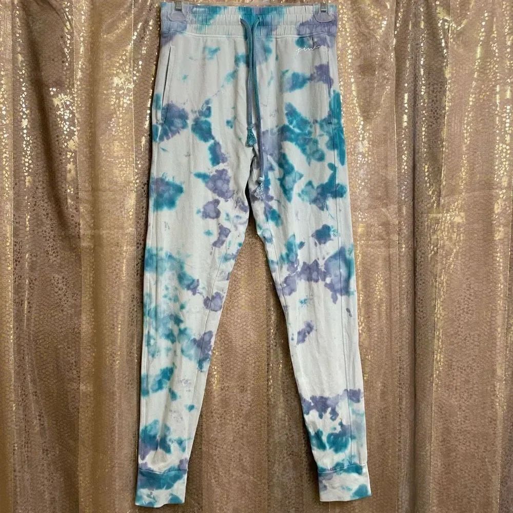 PINK Victorias Secret Blue Purple Aqua Tie Dye Cotton Lounge Joggers, XS